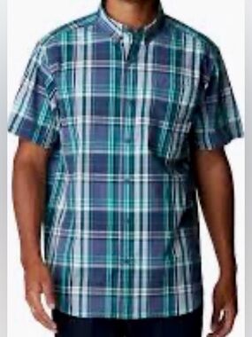 Columbia Rapid Rivers Plaid Short Sleeve Button Down Shirt in Blue/Green Men’s L